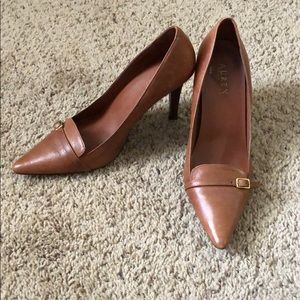 Lauren brown work heels with gold buckle